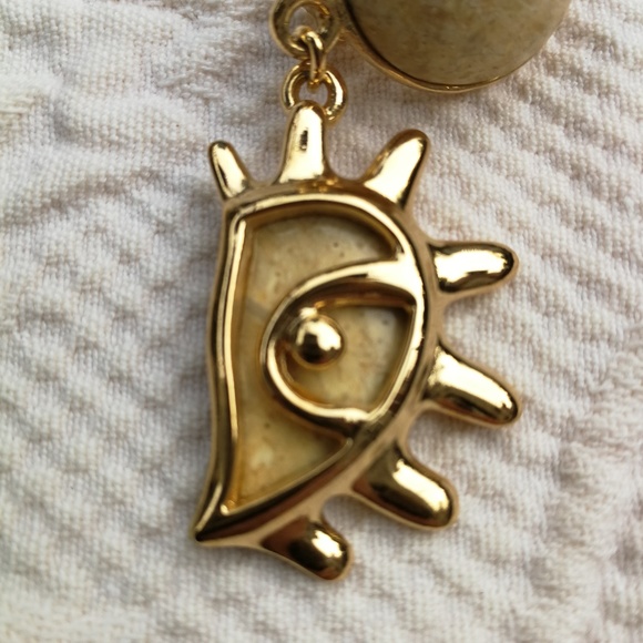 Vintage Earrings Clips Dangling Half Sun Gold - Picture 3 of 6